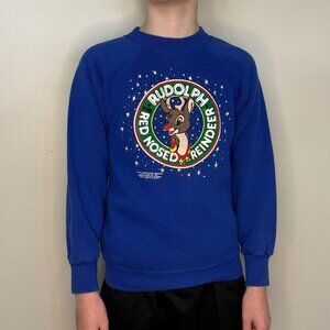 Vintage 1980s Kids Rudolph The Red Nose Reindeer Sweatshirt Ultra Sweats Size 10